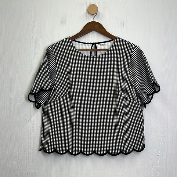 Kate Spade - NWT Jazzy Gingham Scalloped Ponte Short Sleeve Top Size XL - Picture 8 of 14